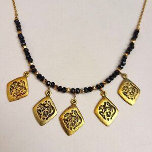 Taolei 18K Gold Plate Gold Charm Dangle Beaded Necklace 20-22 Inches